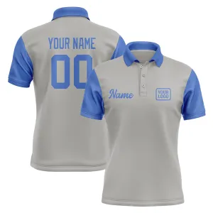 Custom Gray Sky Blue Short-Sleeve Polo Shirt