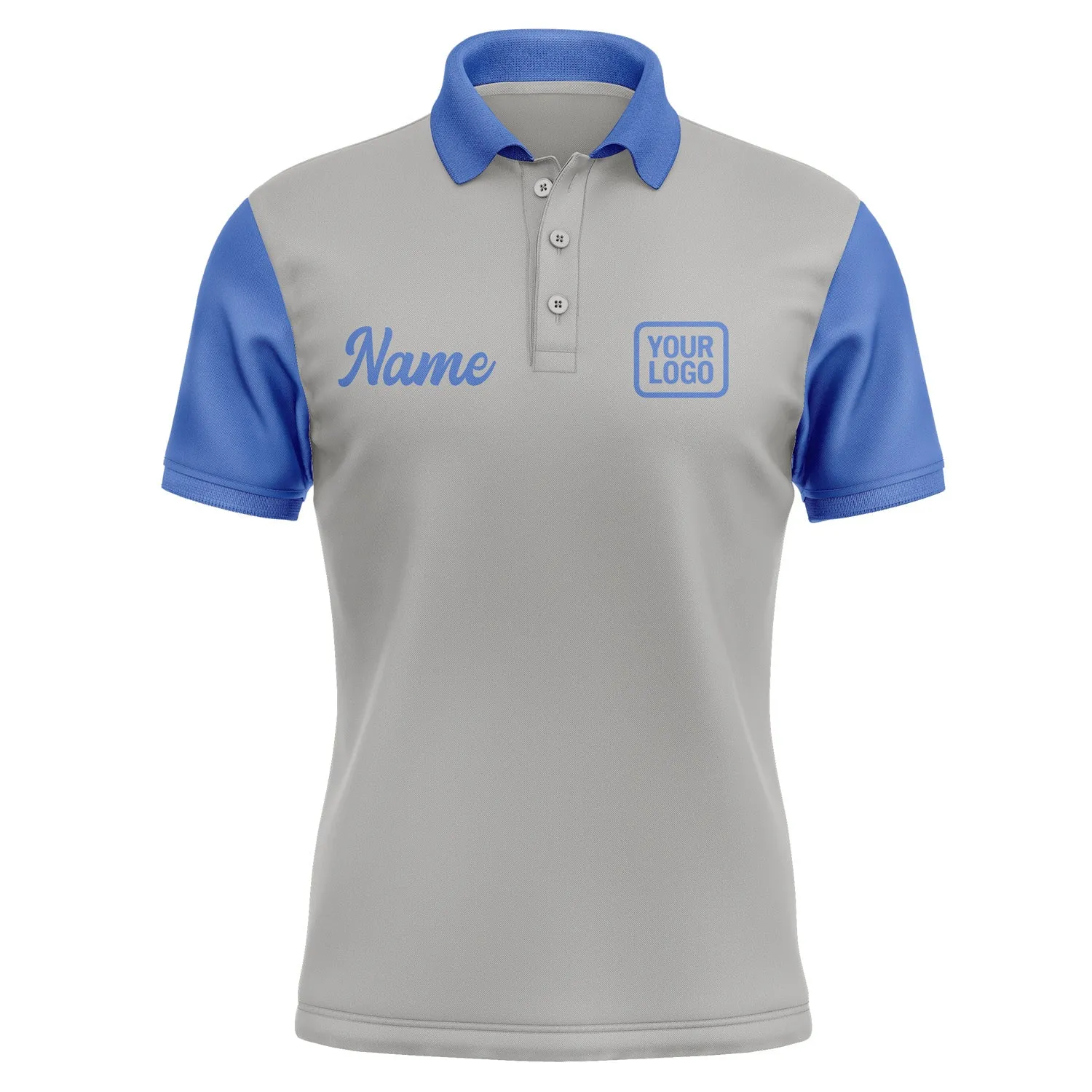 Custom Gray Sky Blue Short-Sleeve Polo Shirt
