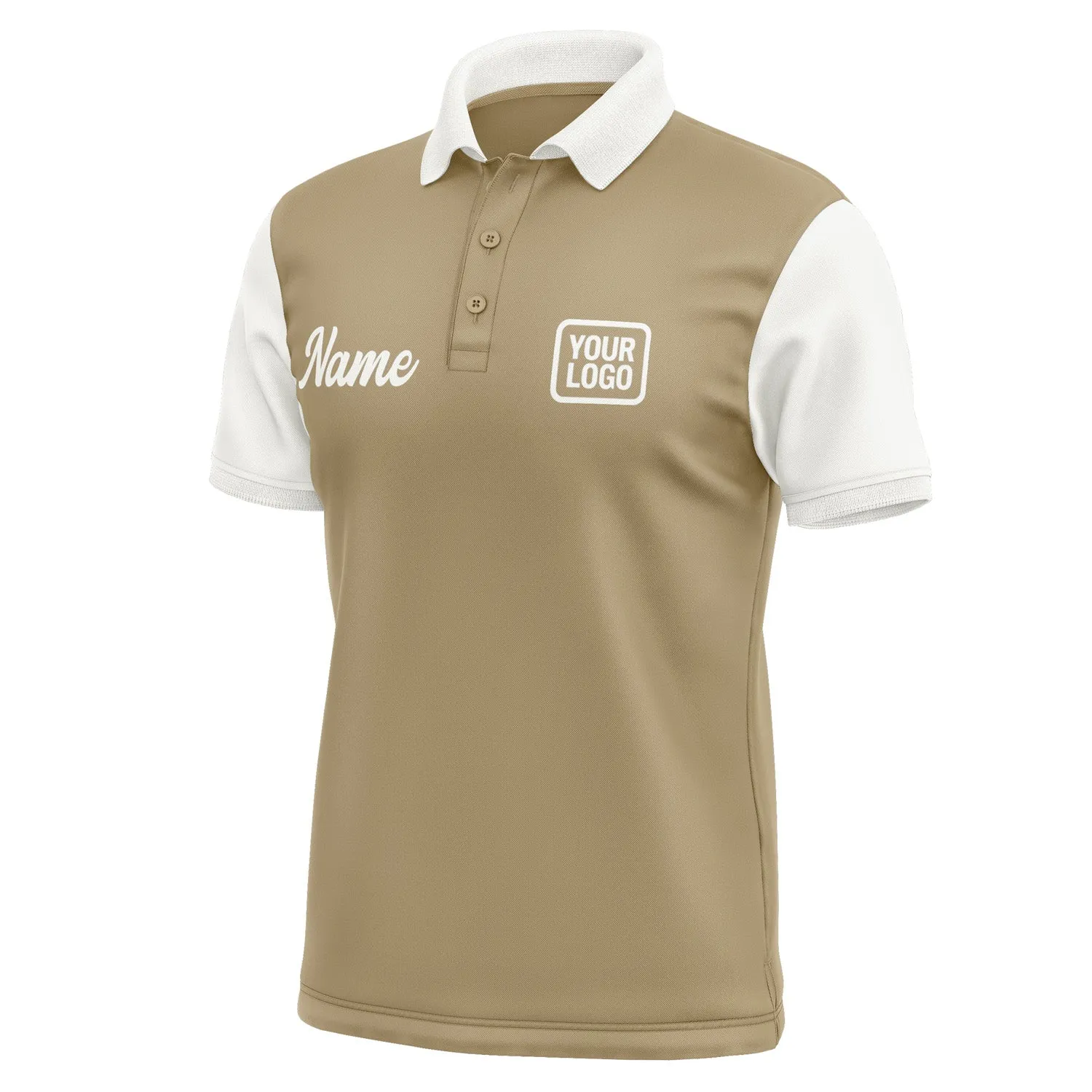 Custom Light Khaki White Short-Sleeve Polo Shirt