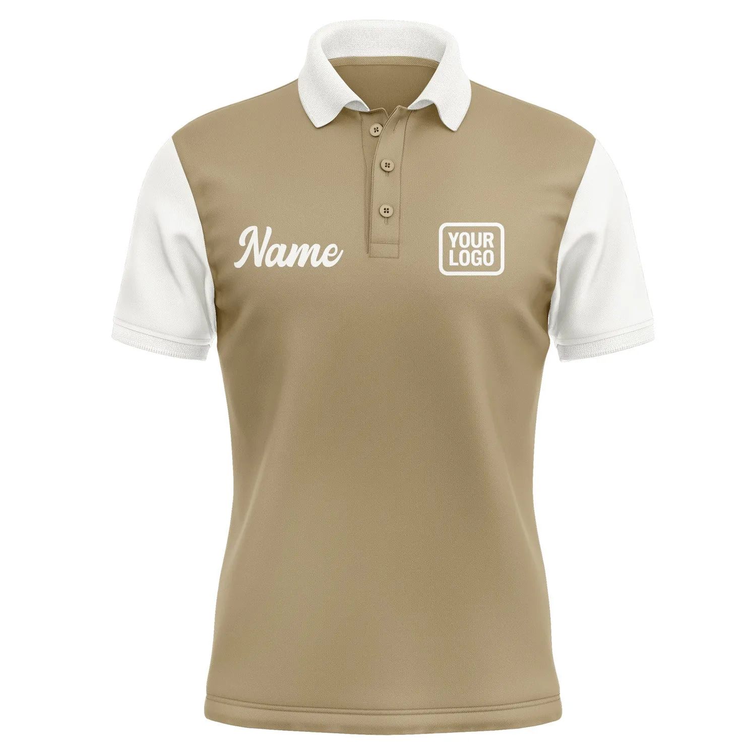 Custom Light Khaki White Short-Sleeve Polo Shirt