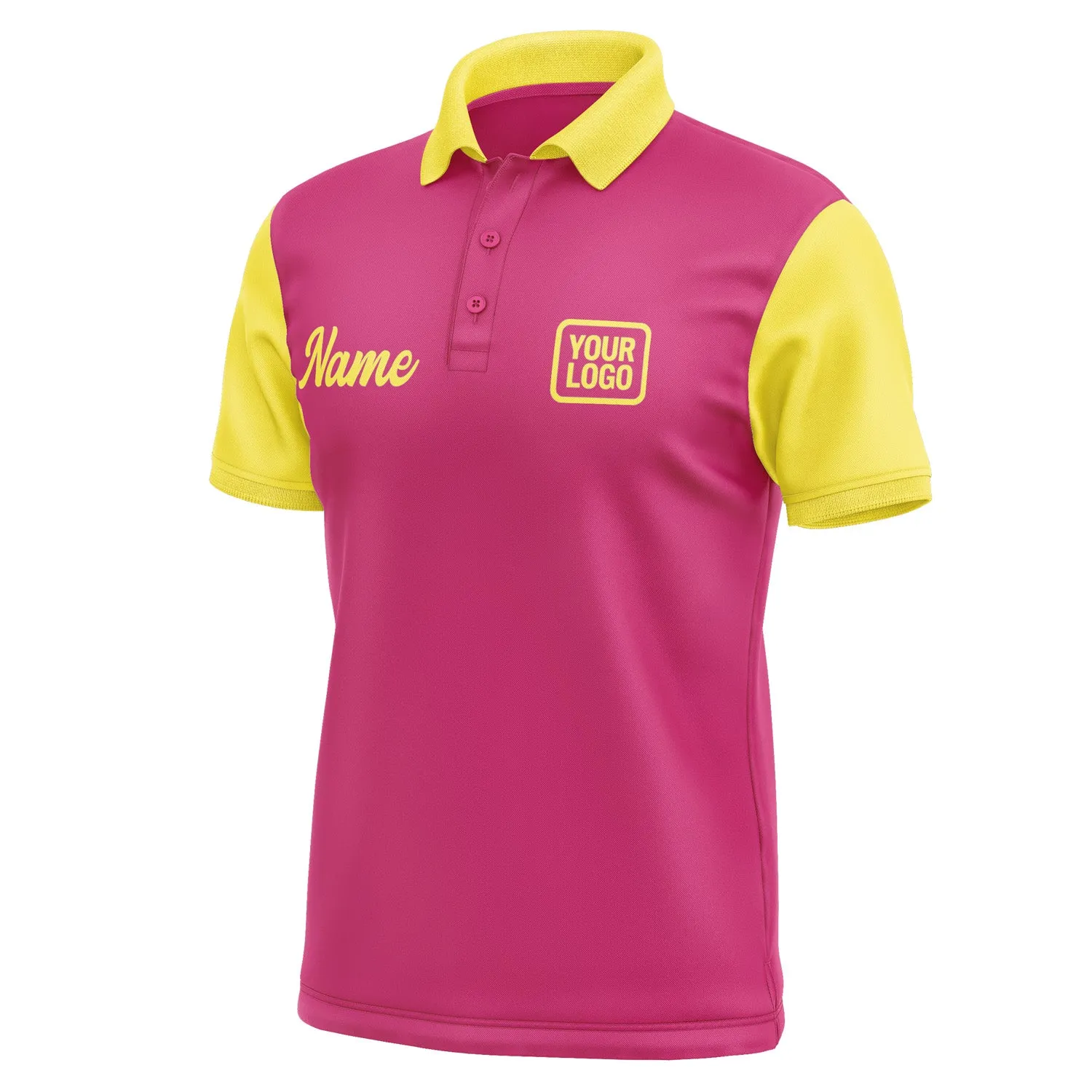 Custom Pink Light Yellow Short-Sleeve Polo Shirt