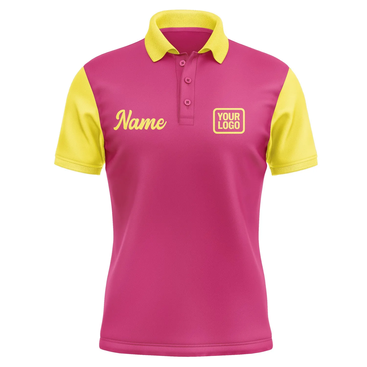 Custom Pink Light Yellow Short-Sleeve Polo Shirt