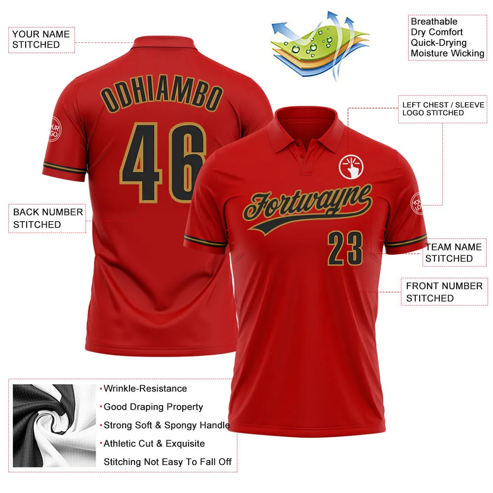 Custom Red Black-Old Gold Performance Vapor Golf Polo Shirt