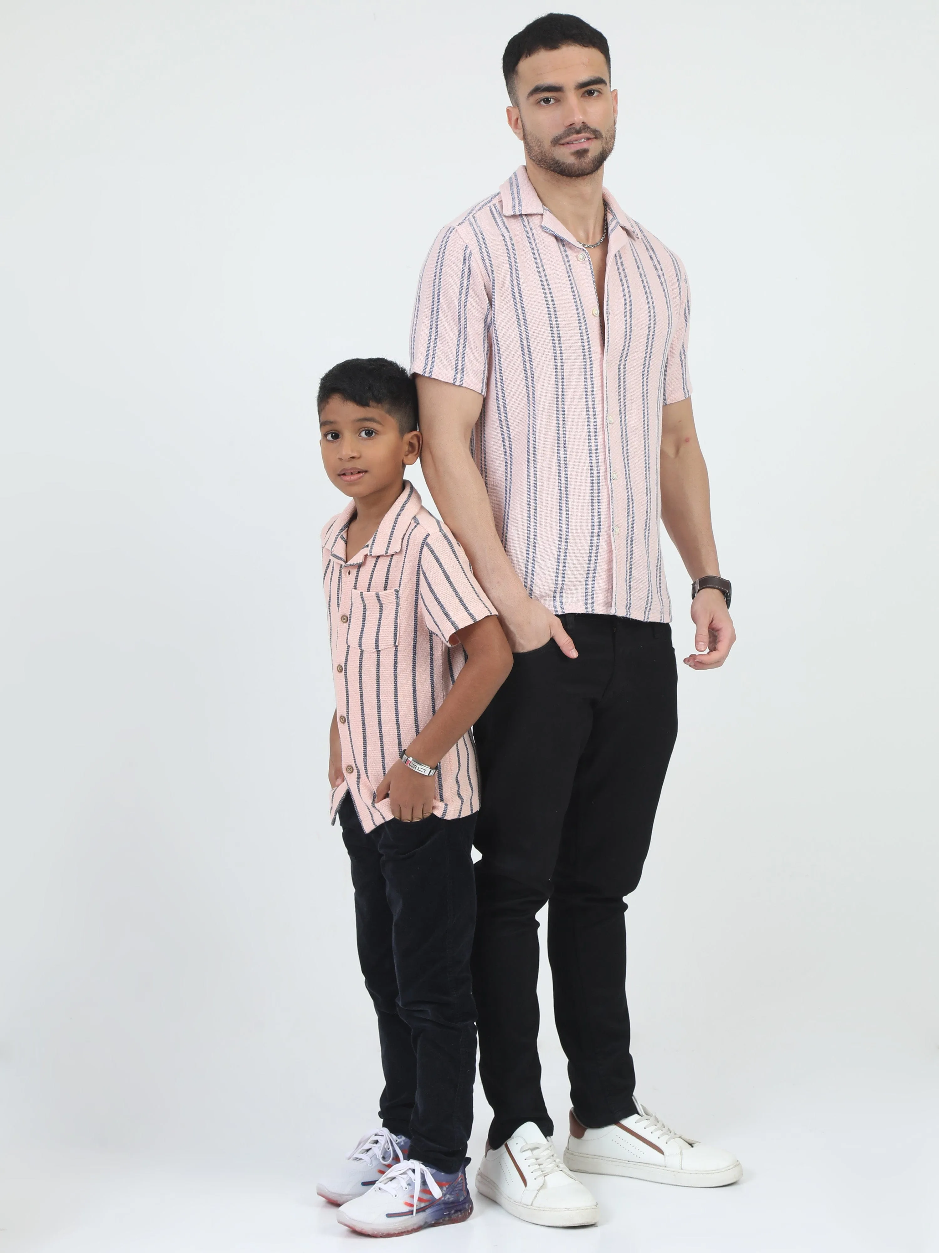 Dad & Son Striped Twinning Shirt Baby Pink