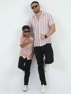 Dad & Son Striped Twinning Shirt Baby Pink