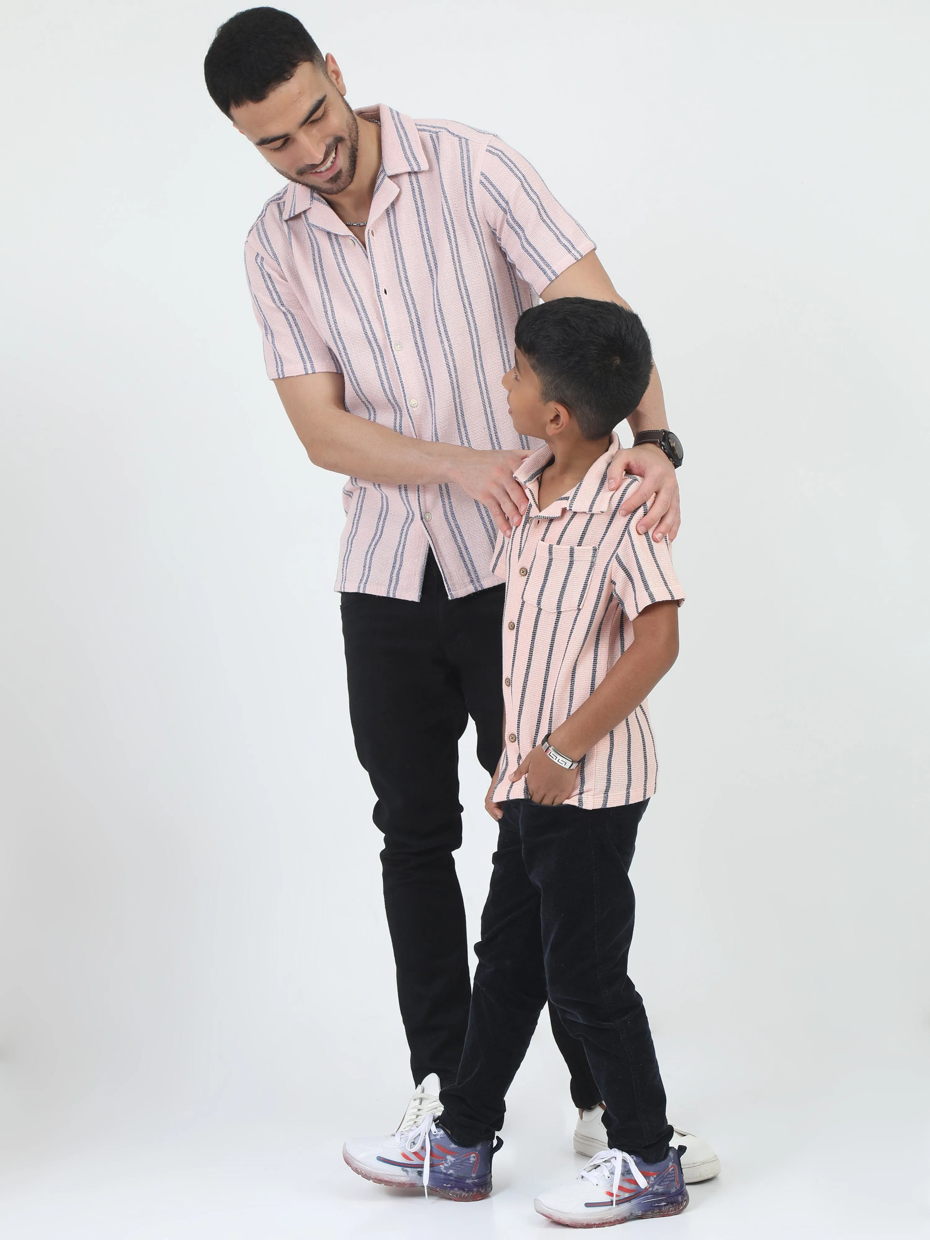 Dad & Son Striped Twinning Shirt Baby Pink