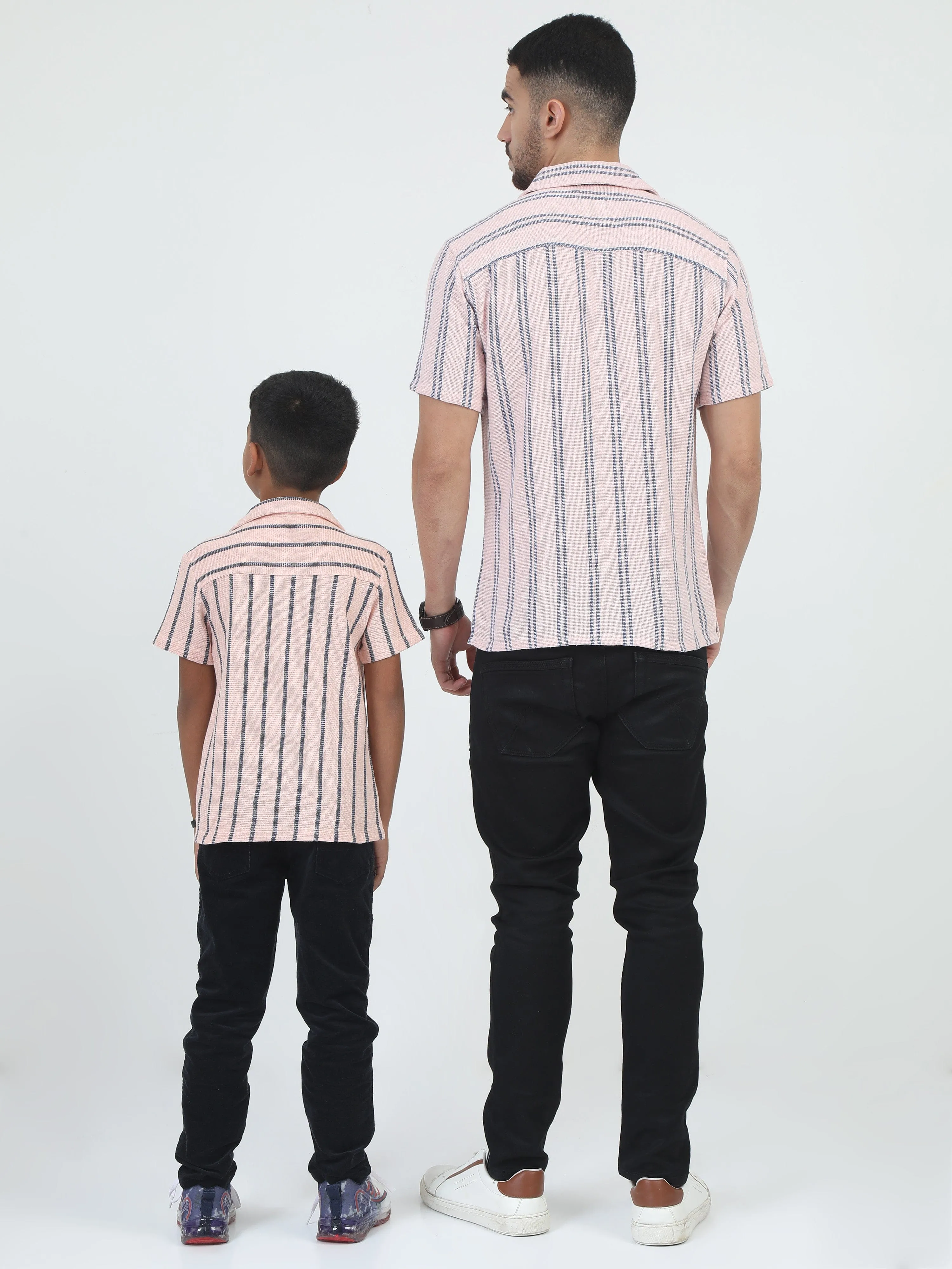Dad & Son Striped Twinning Shirt Baby Pink