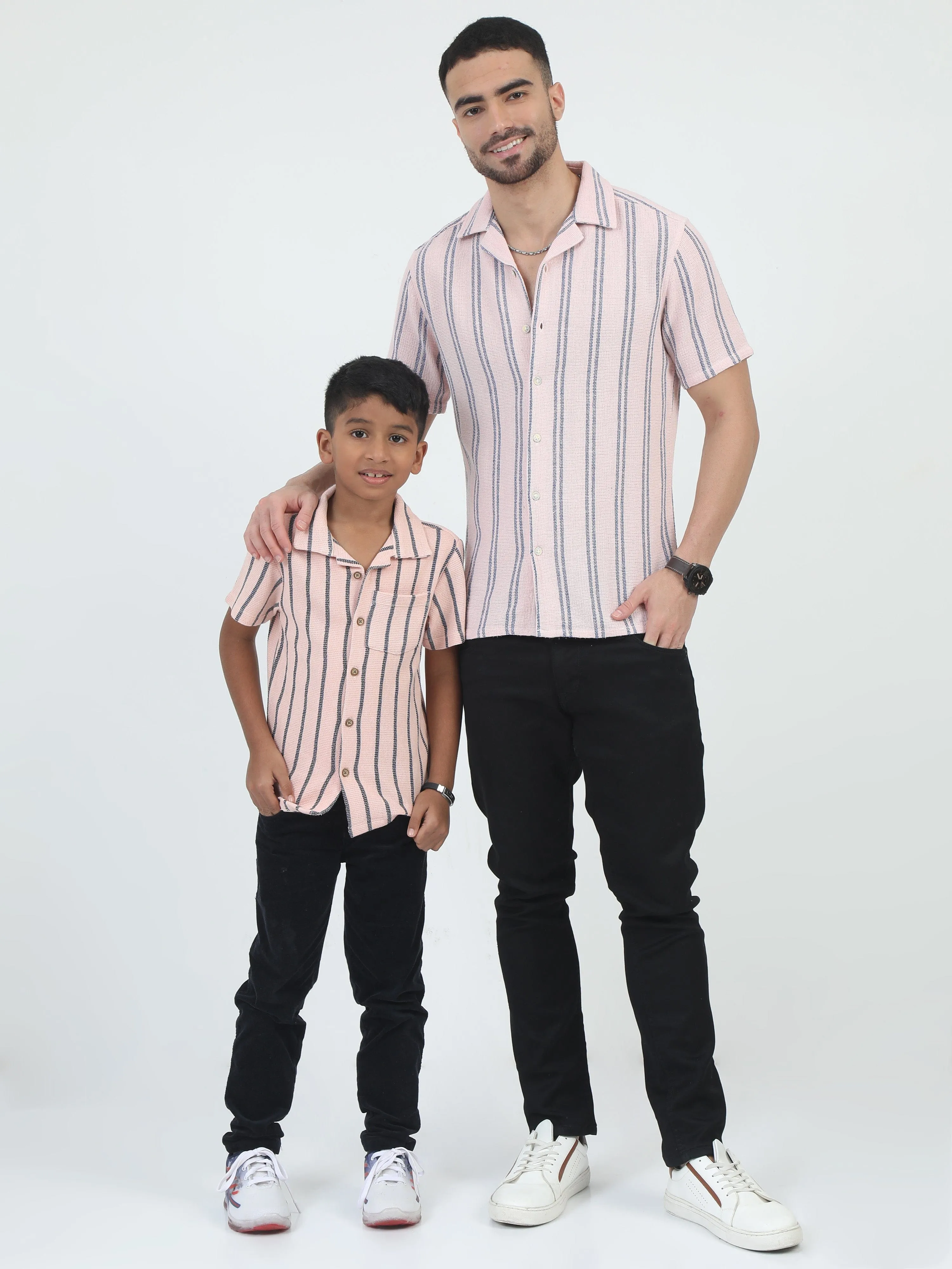 Dad & Son Striped Twinning Shirt Baby Pink