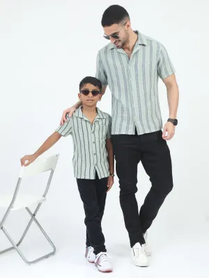 Dad & Son Striped Twinning Shirt Columbia Blue