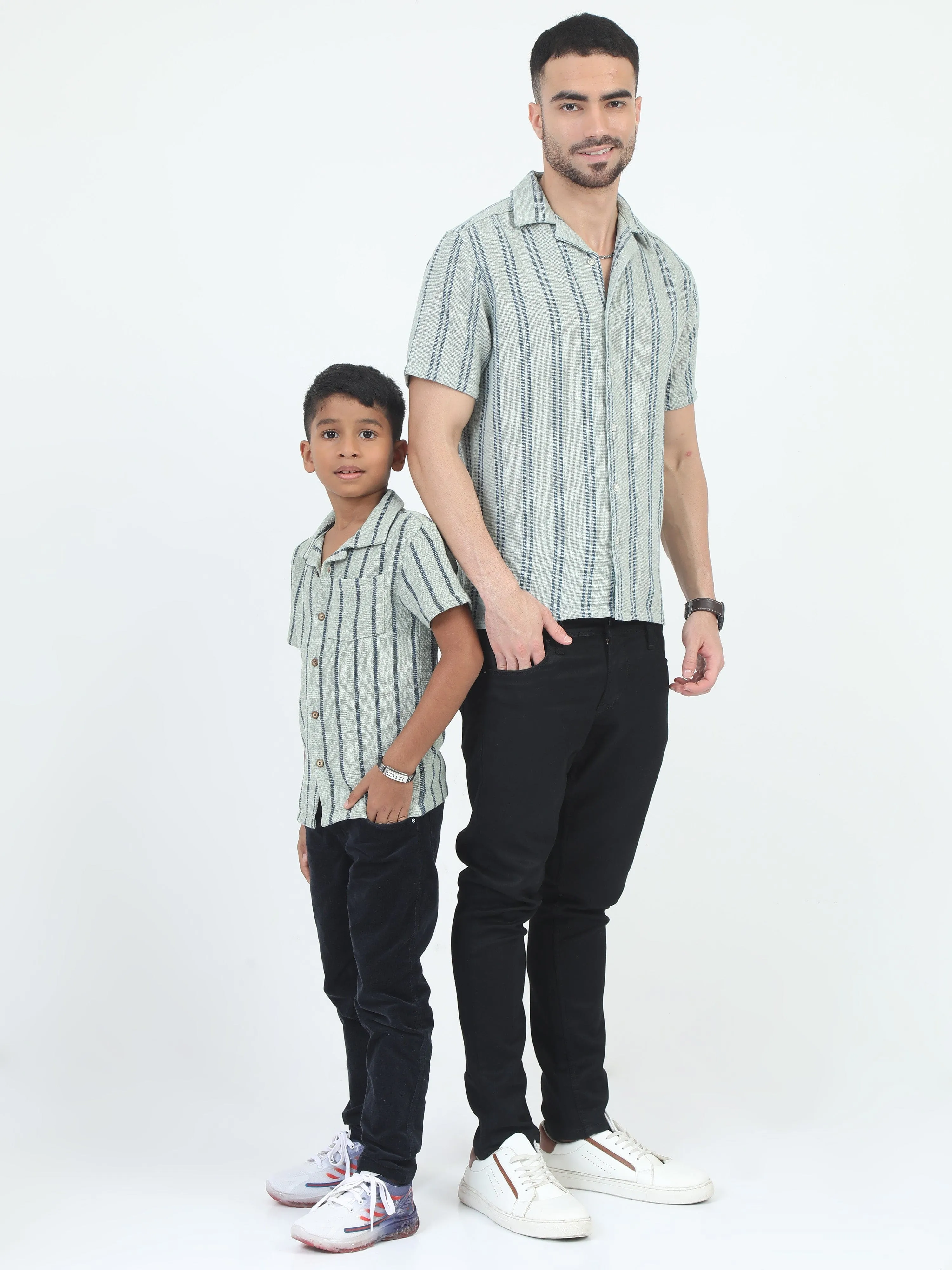 Dad & Son Striped Twinning Shirt Columbia Blue
