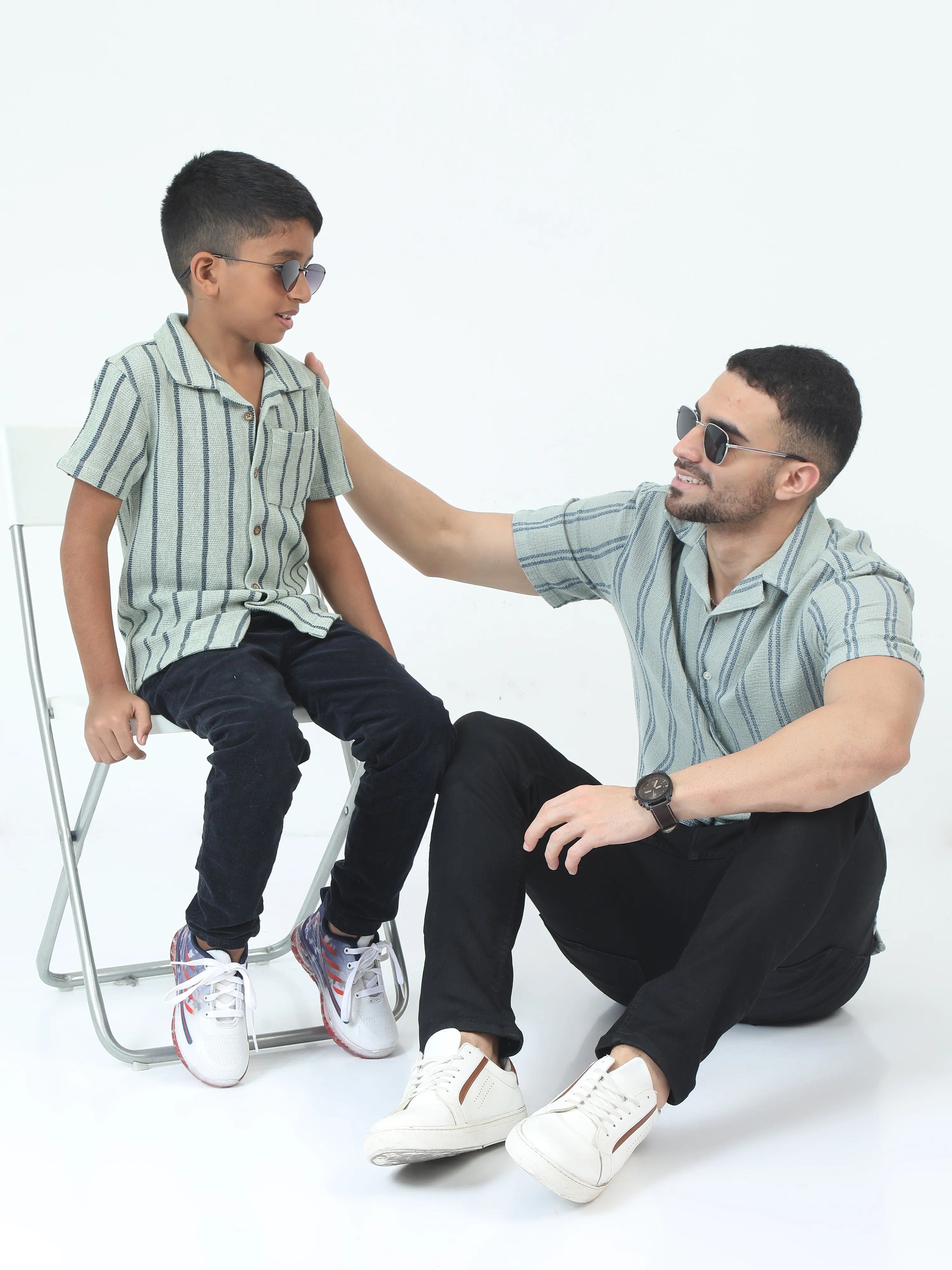 Dad & Son Striped Twinning Shirt Columbia Blue
