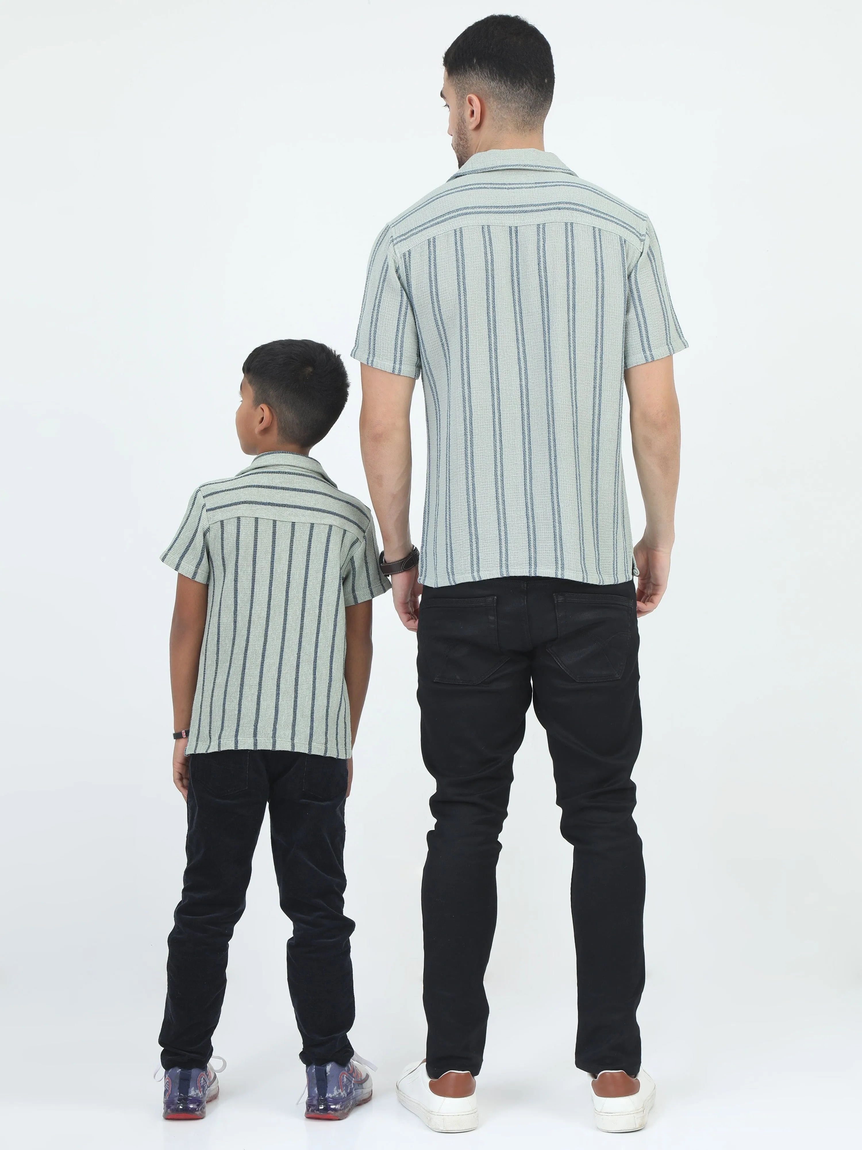 Dad & Son Striped Twinning Shirt Columbia Blue