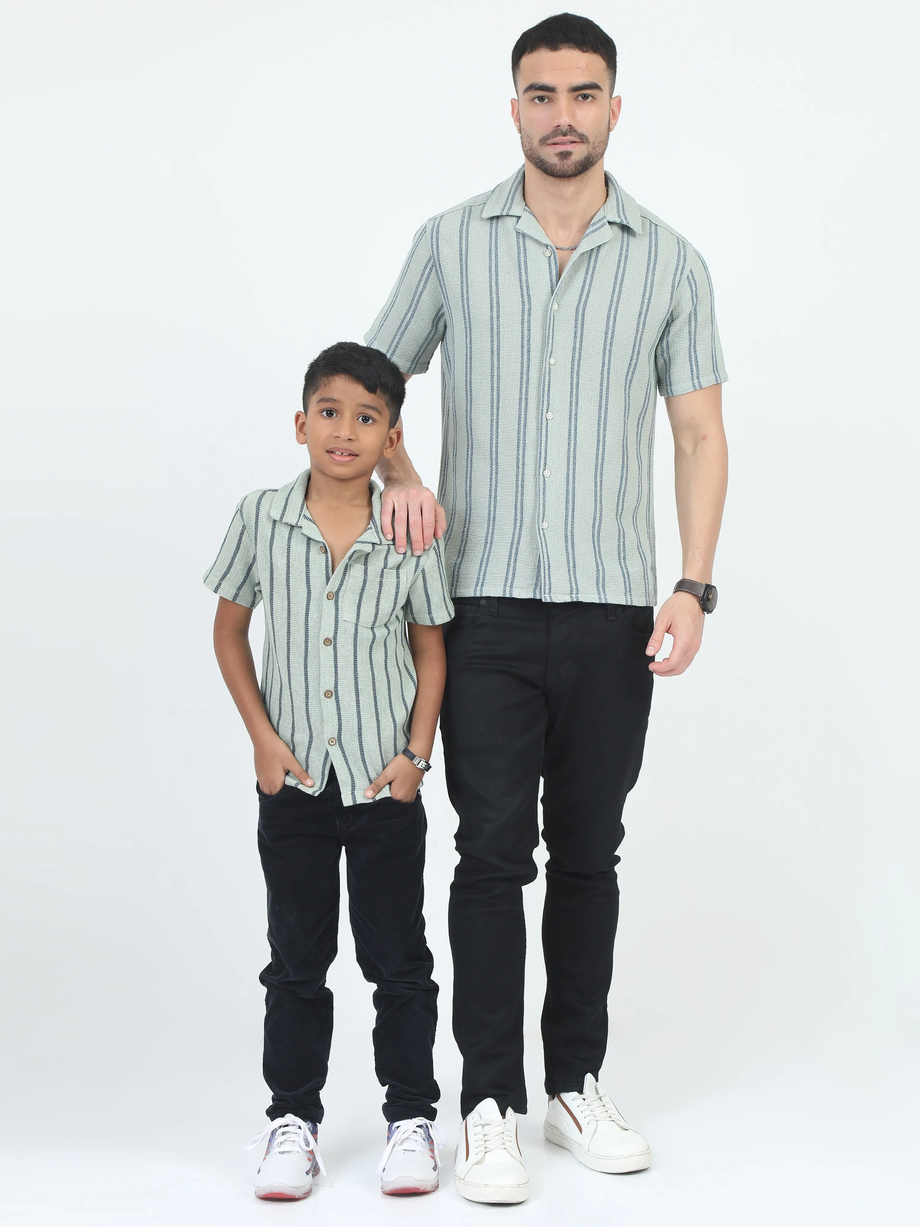 Dad & Son Striped Twinning Shirt Columbia Blue