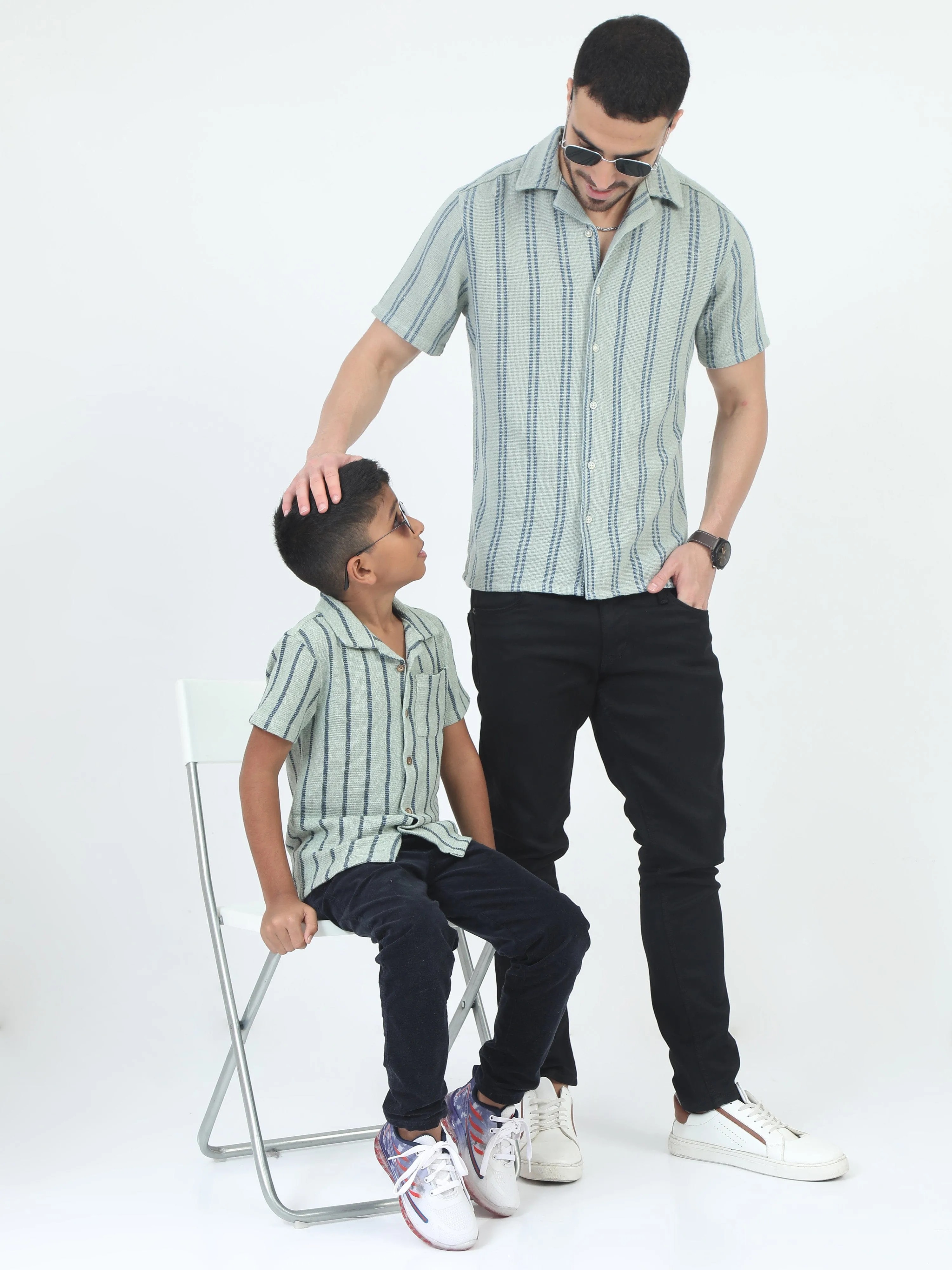 Dad & Son Striped Twinning Shirt Columbia Blue