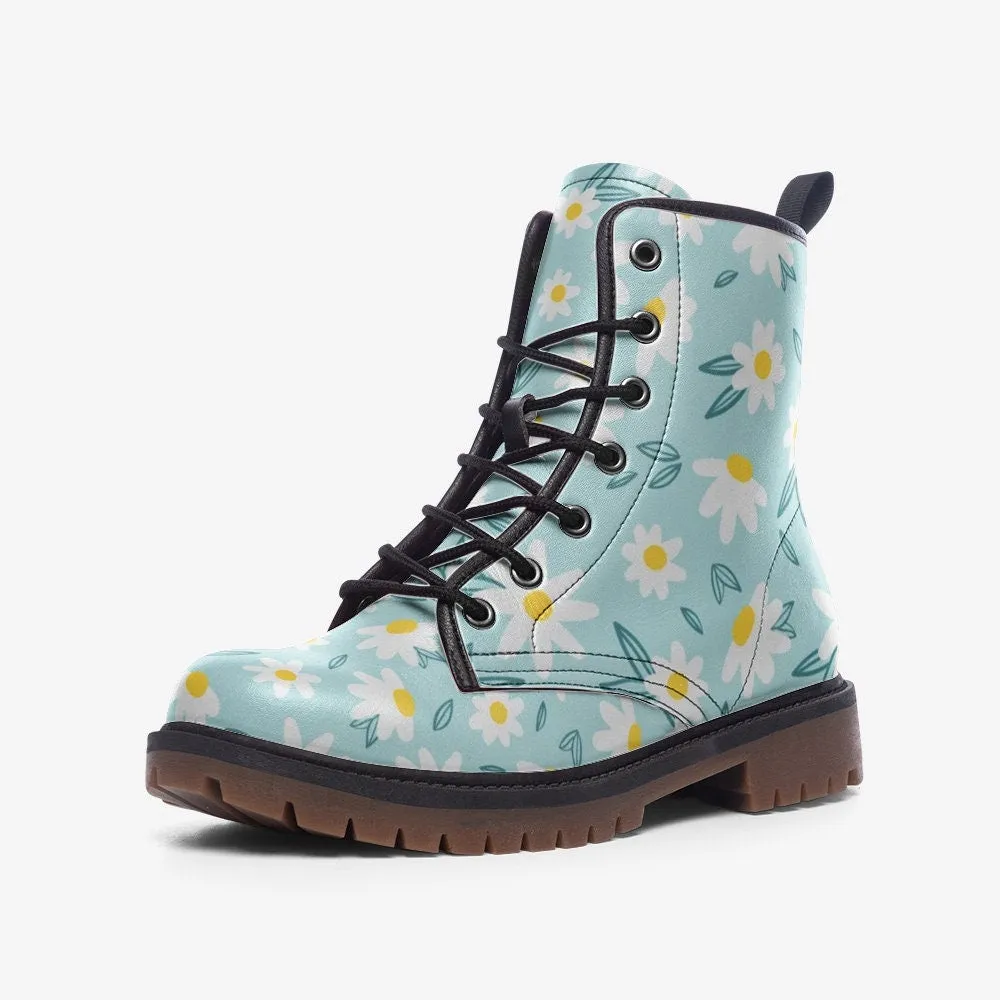 Daisies Blue Vegan Leather Unisex Boots