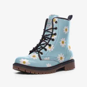 Daisy Flowers Festival Blue Vegan Leather Unisex Boots