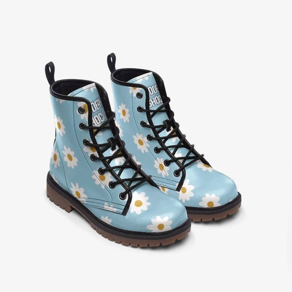 Daisy Flowers Festival Blue Vegan Leather Unisex Boots