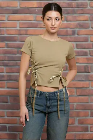 Daisy Street Lace Up Detail Baby Tee