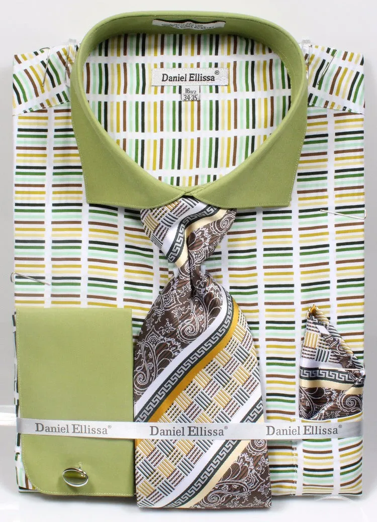 Daniel & Ellisa DS3783P2 Men's Horizontal Stripe Pattern French Cuff Shirts with Cuff Links