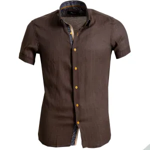Dark Brown Mens Short Sleeve Button up Shirts - Tailored Slim Fit Cotton Dress Shirts