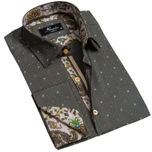 Dark Grey Mens Slim Fit French Cuff Shirts with Cufflink Holes - Casual and Formal