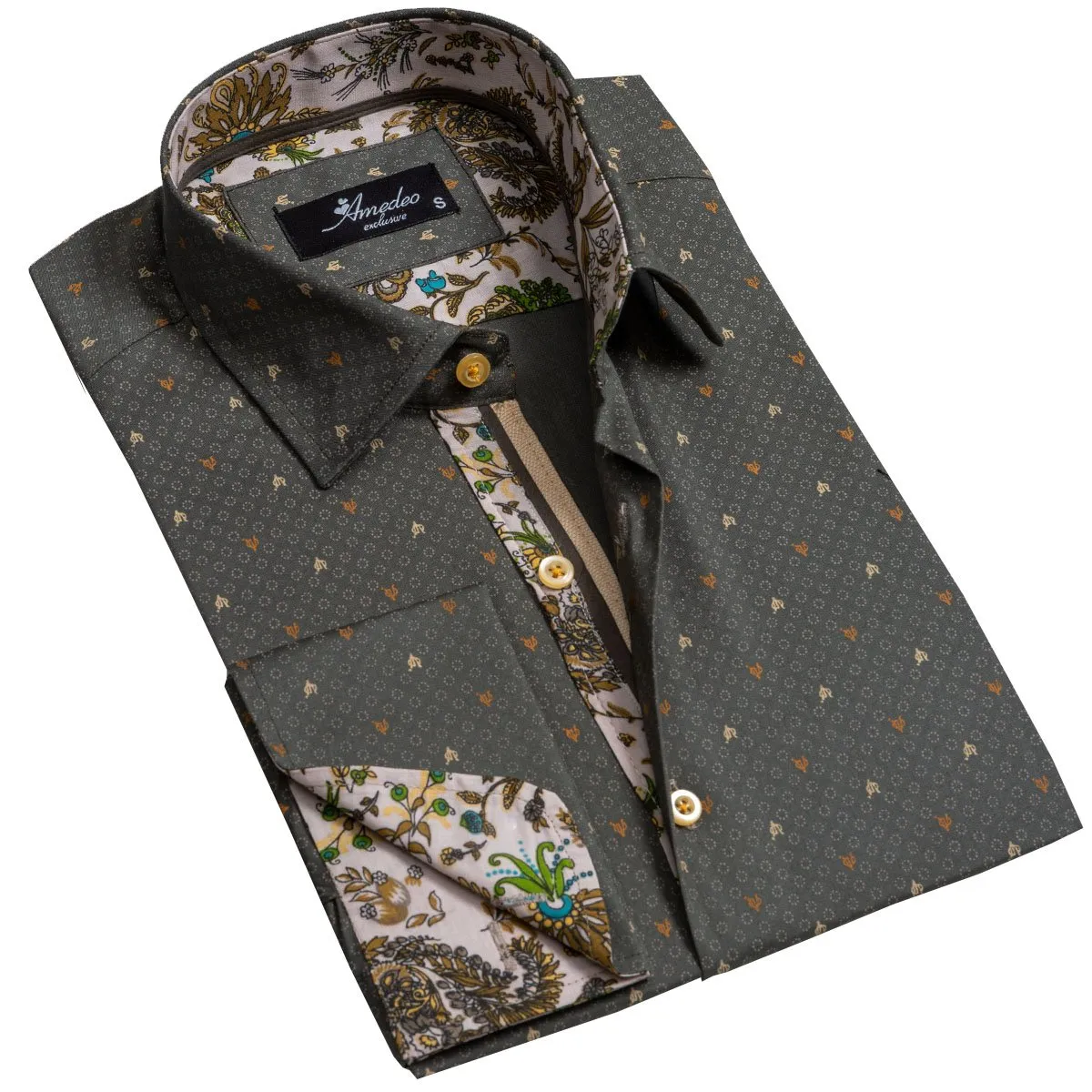 Dark Grey Mens Slim Fit French Cuff Shirts with Cufflink Holes - Casual and Formal