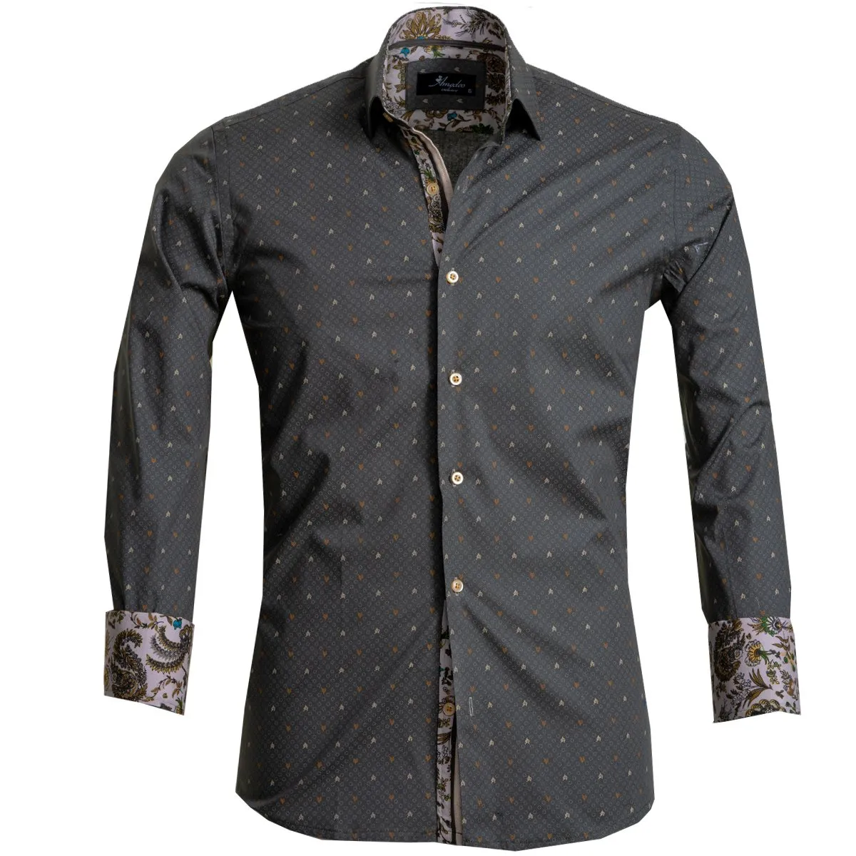 Dark Grey Mens Slim Fit French Cuff Shirts with Cufflink Holes - Casual and Formal