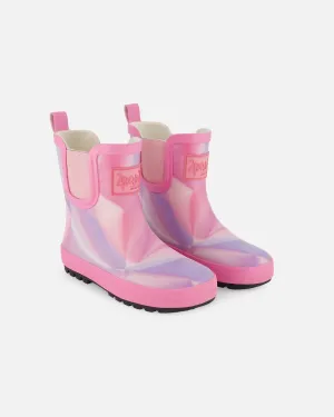 deux par deux Girls Short Rain Boots - Printed Foil Pastel