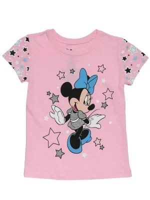 Disney Girls Minnie Mouse T-shirt Short Sleeve Glitter Pink (Extra Small Only)