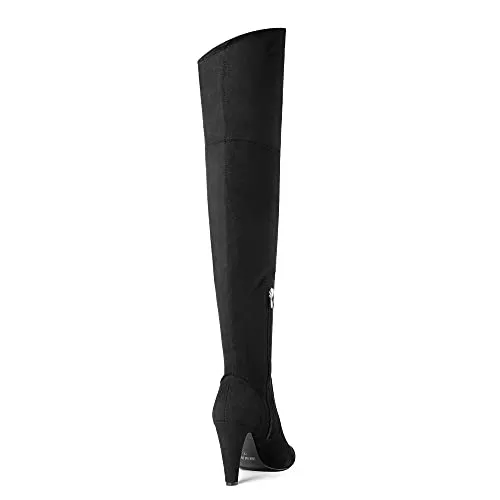 DREAM PAIRS Women's Dob214 Black Thigh High Boots Suede Over The Knee Heels Long Sexy Pointed Toe Boots, Black Suede, Size 8.5