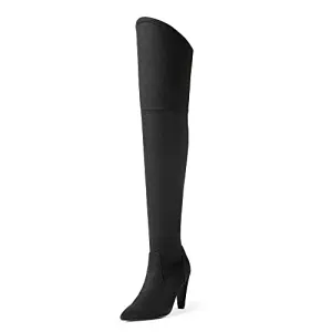 DREAM PAIRS Women's Dob214 Black Thigh High Boots Suede Over The Knee Heels Long Sexy Pointed Toe Boots, Black Suede, Size 8.5