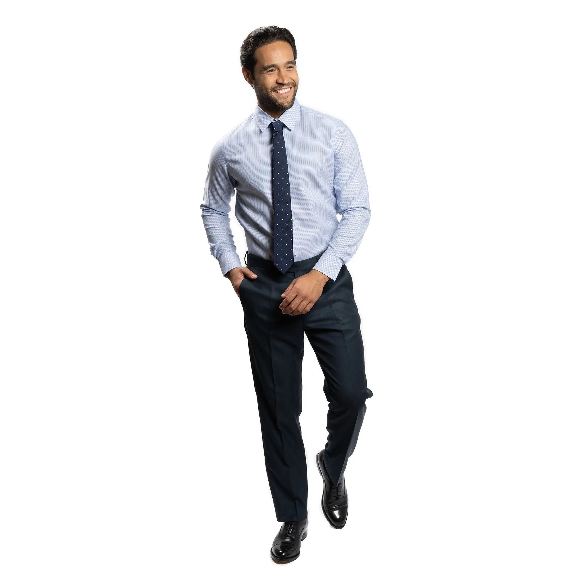 Easy Care Dress Shirt Standard Fit - Navy Blue White Stripe