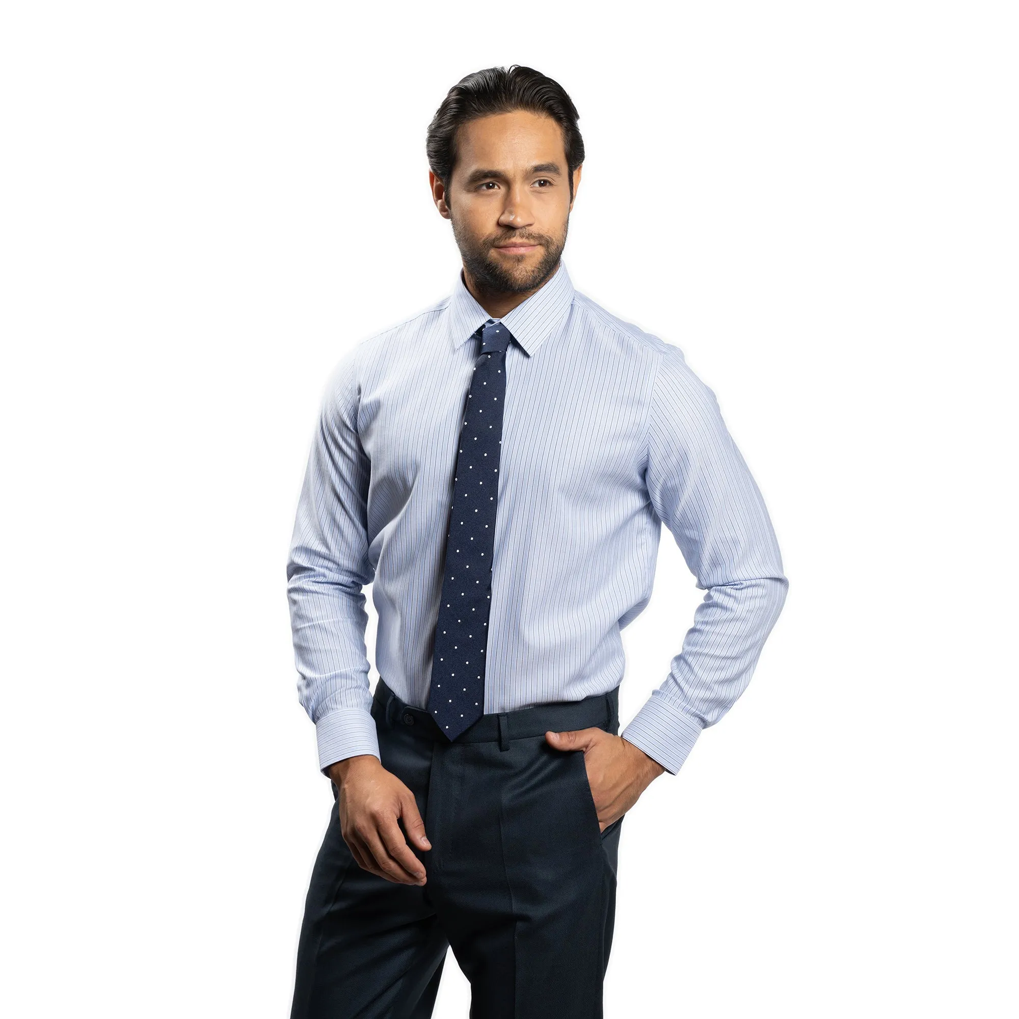 Easy Care Dress Shirt Standard Fit - Navy Blue White Stripe