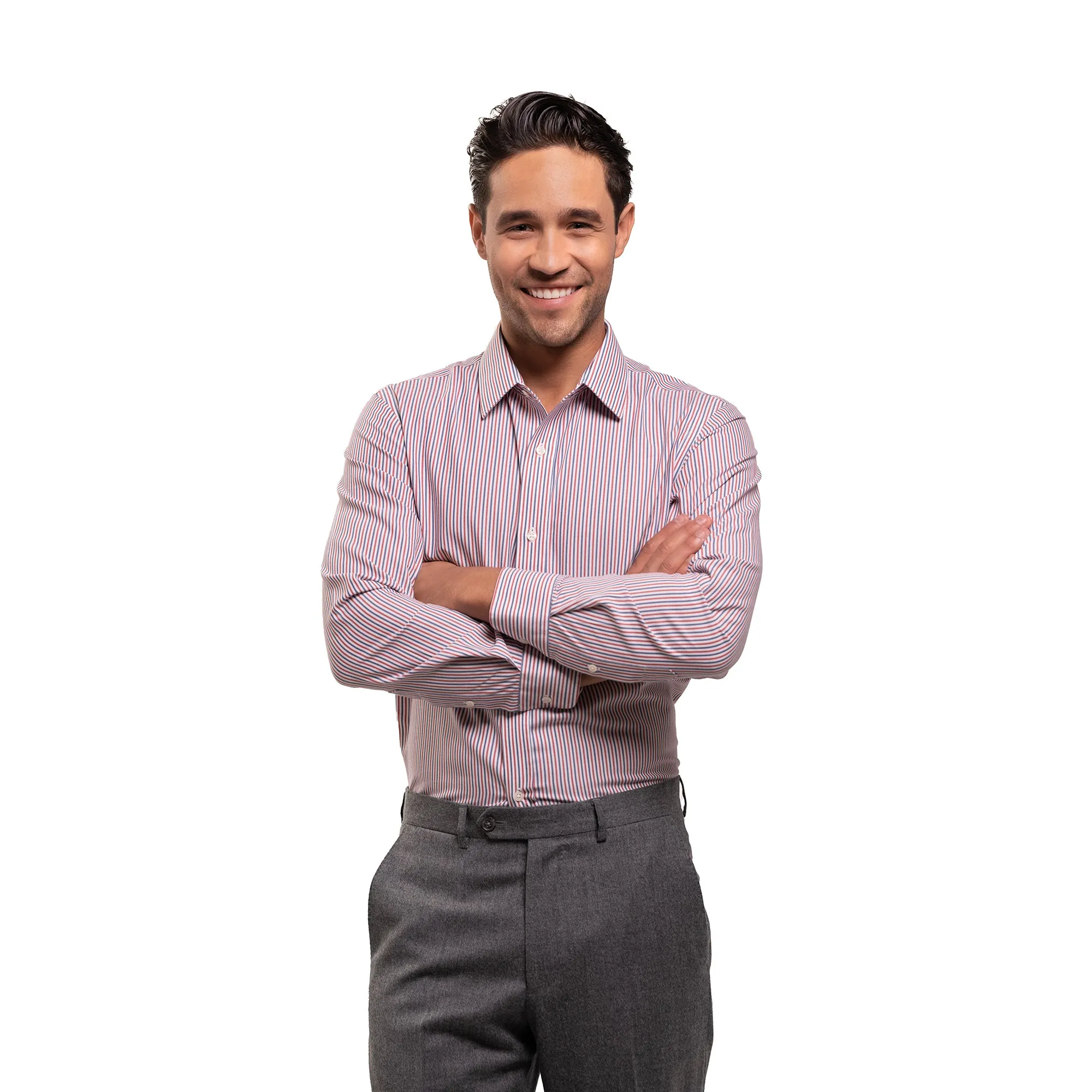 Easy Care Dress Shirt Standard Fit - Red Blue Stripe