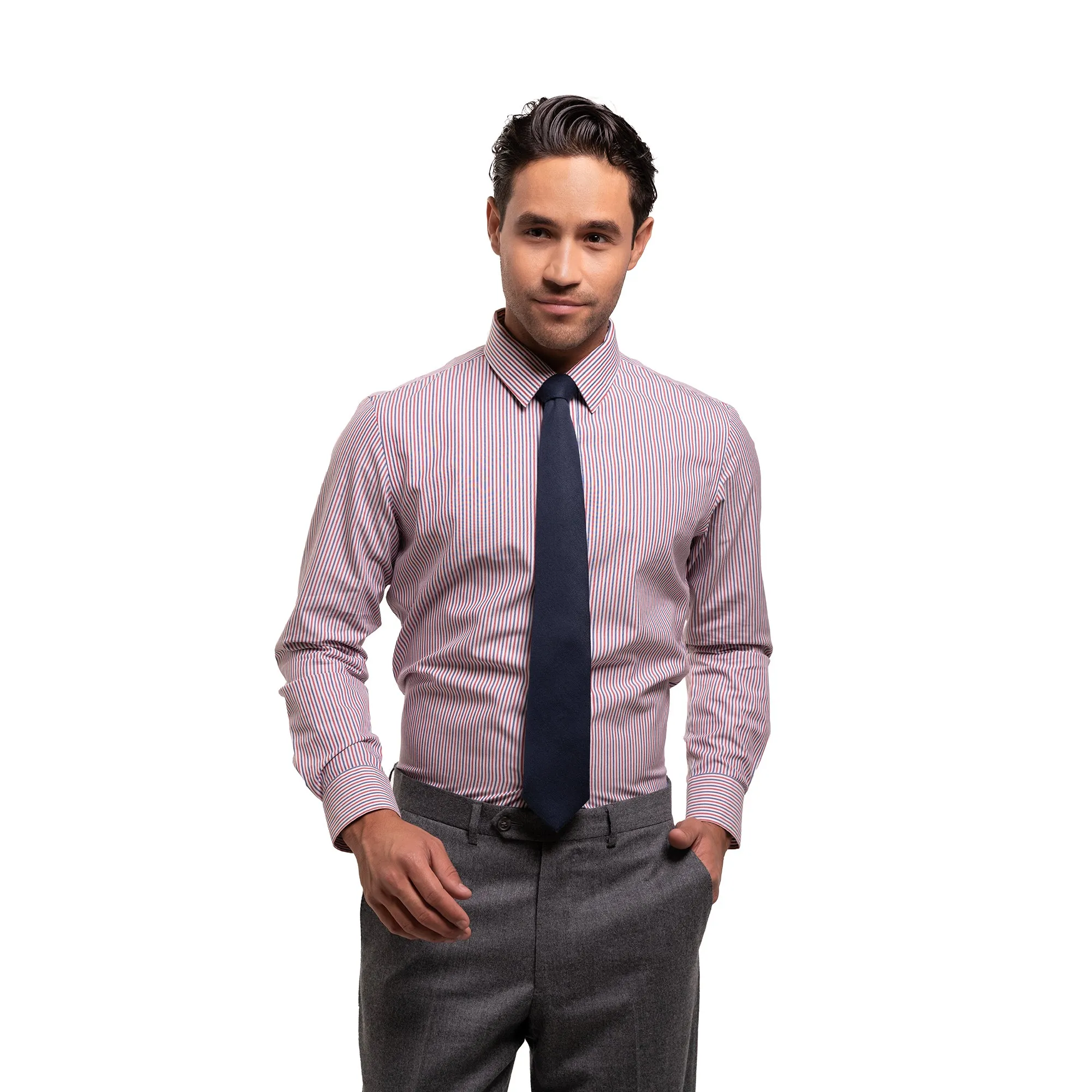 Easy Care Dress Shirt Standard Fit - Red Blue Stripe