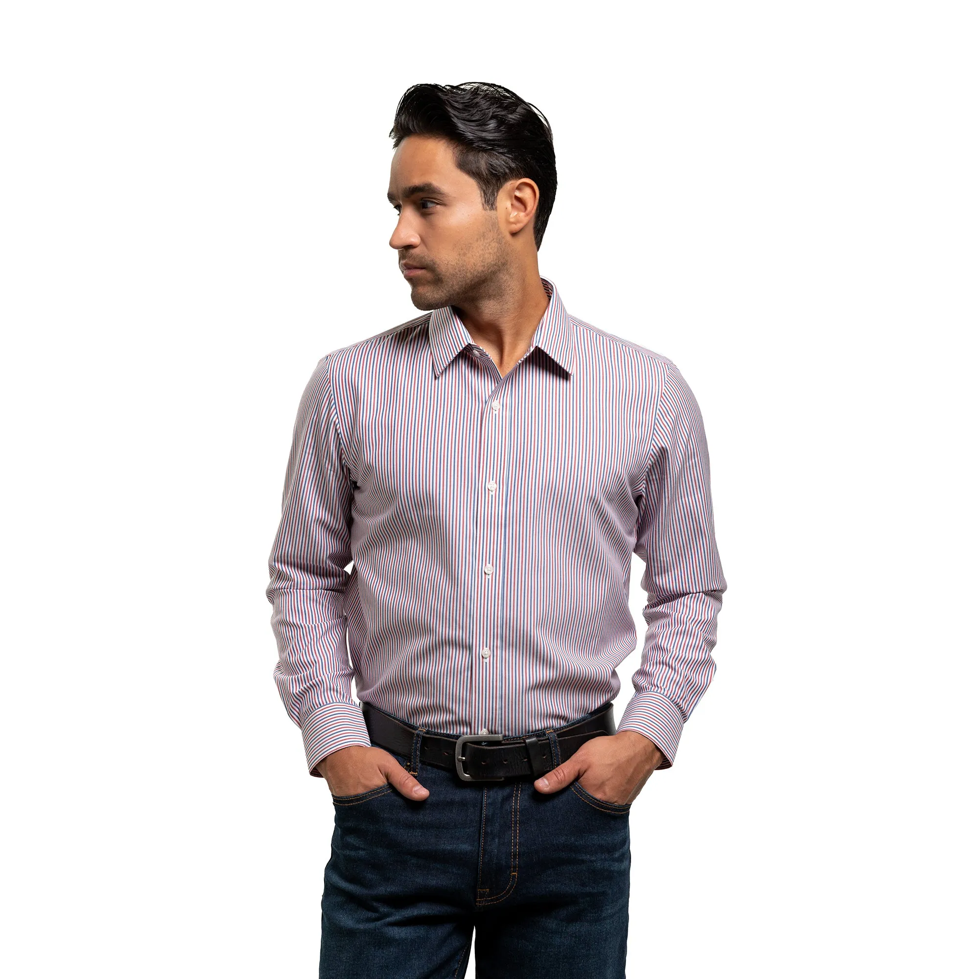 Easy Care Dress Shirt Standard Fit - Red Blue Stripe