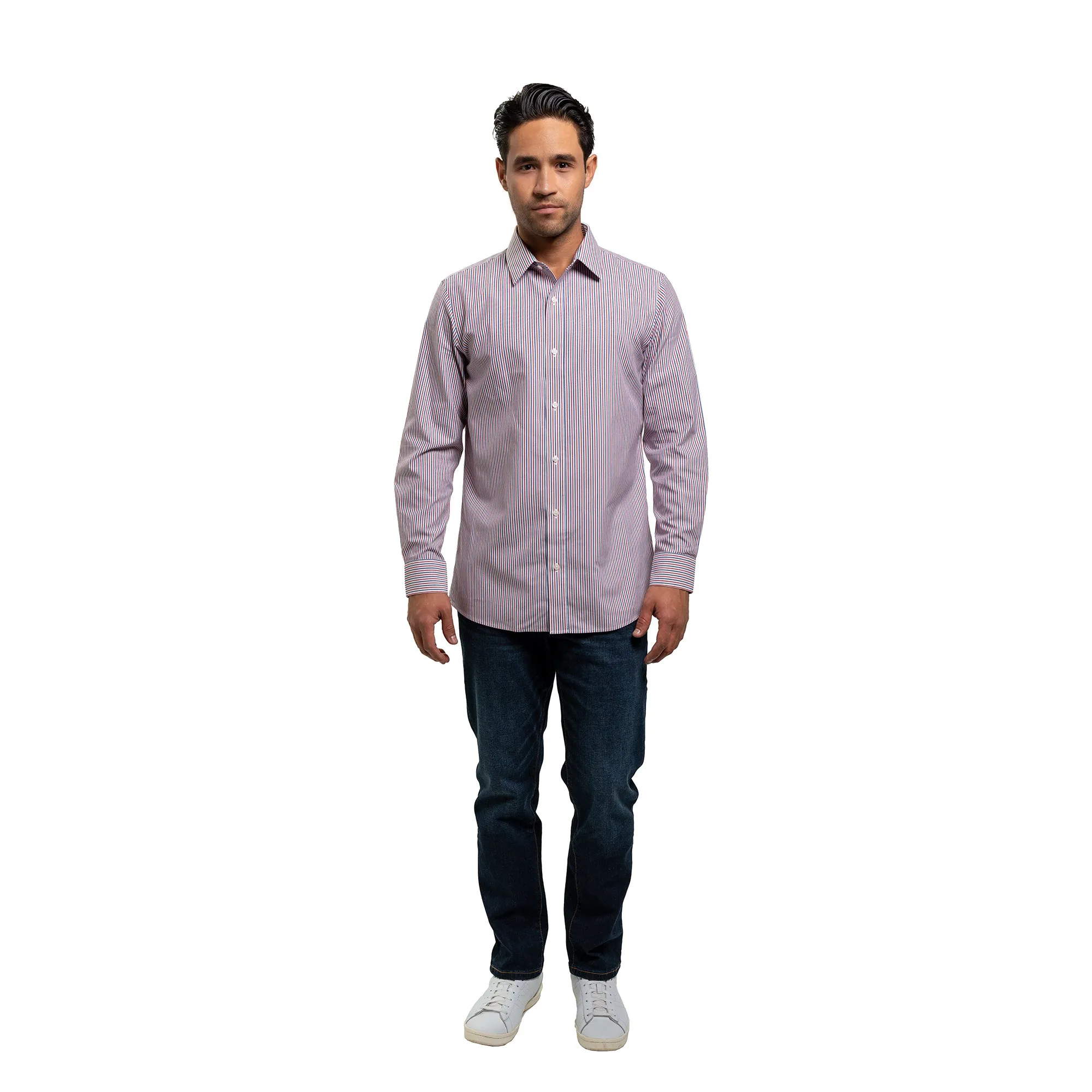 Easy Care Dress Shirt Standard Fit - Red Blue Stripe