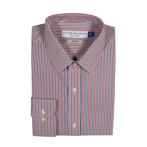 Easy Care Dress Shirt Standard Fit - Red Blue Stripe