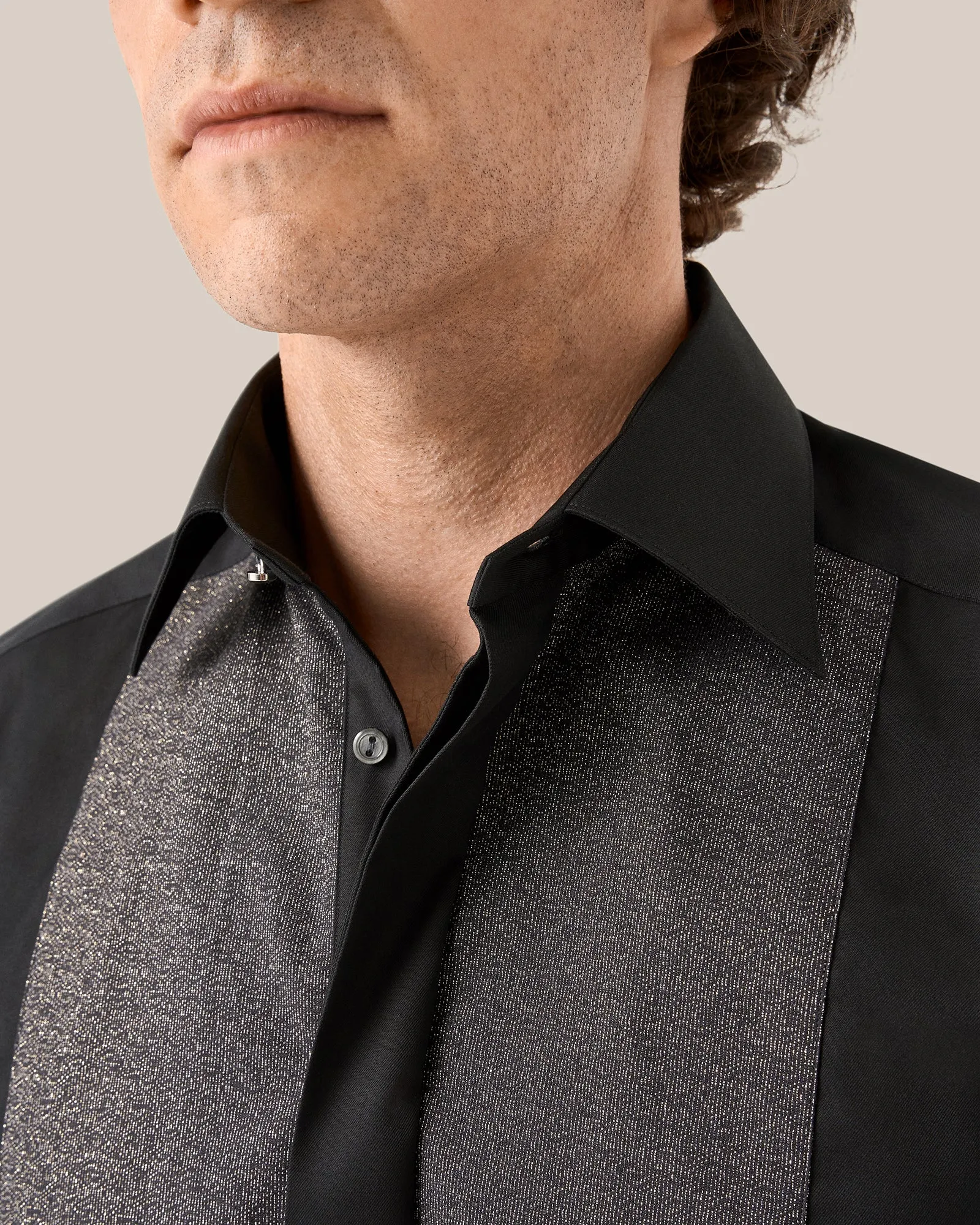 ETON 10001219718 BLACK WITH LUREX SLIM FRENCH CUFF SHIRT