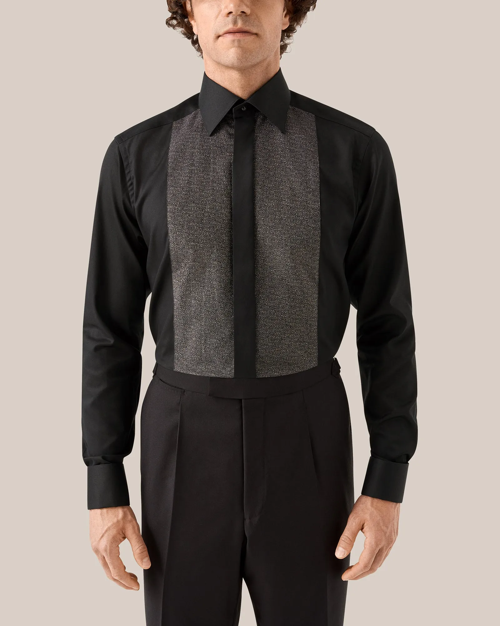 ETON 10001219718 BLACK WITH LUREX SLIM FRENCH CUFF SHIRT
