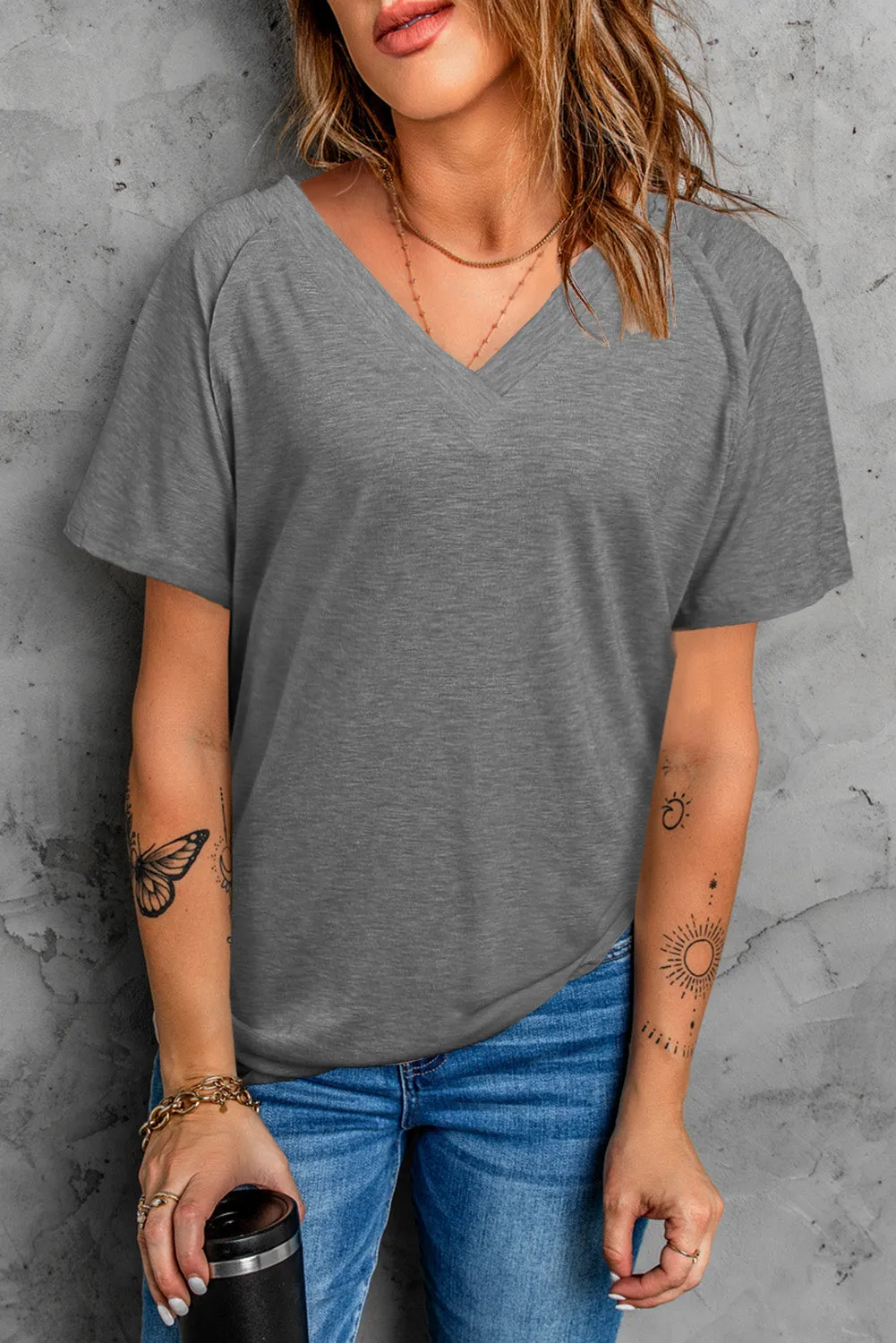 Everything Is Fine Letters Graphic V Neck T-shirt