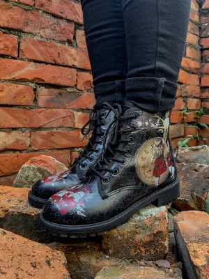 Fairy Tale Princess Lace-Up Ankle Flat Combat Boots - Black