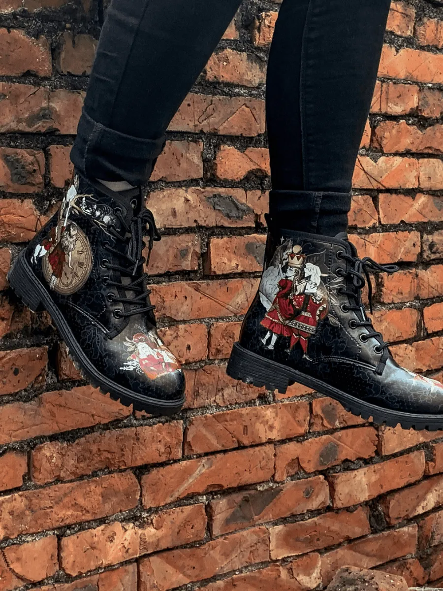 Fairy Tale Princess Lace-Up Ankle Flat Combat Boots - Black