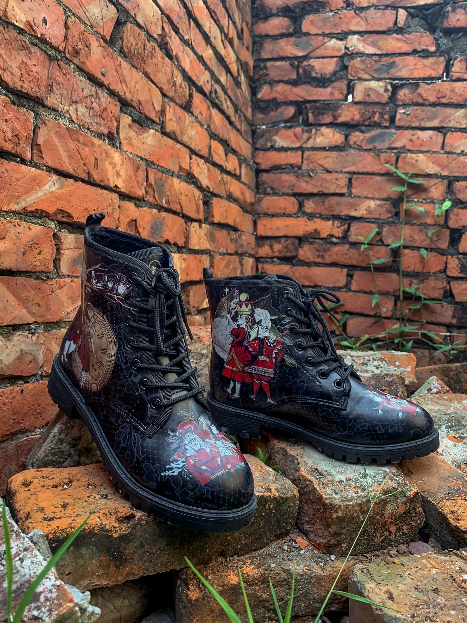 Fairy Tale Princess Lace-Up Ankle Flat Combat Boots - Black