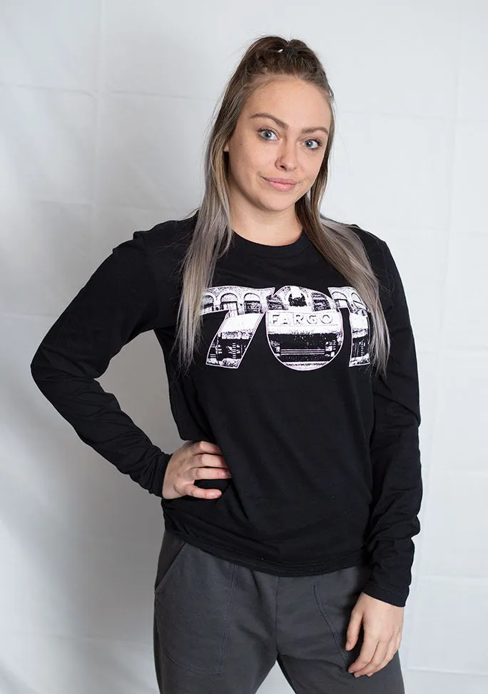 Fargo Theater 701 Long Sleeve Tee Shirt-Black