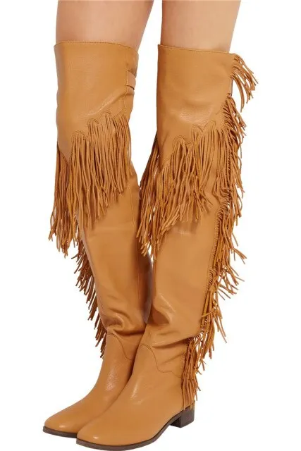Fashion Winter Black Fringed Over The Knee Boots