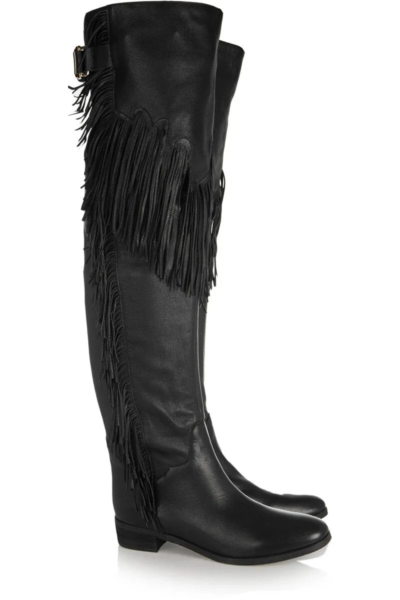 Fashion Winter Black Fringed Over The Knee Boots