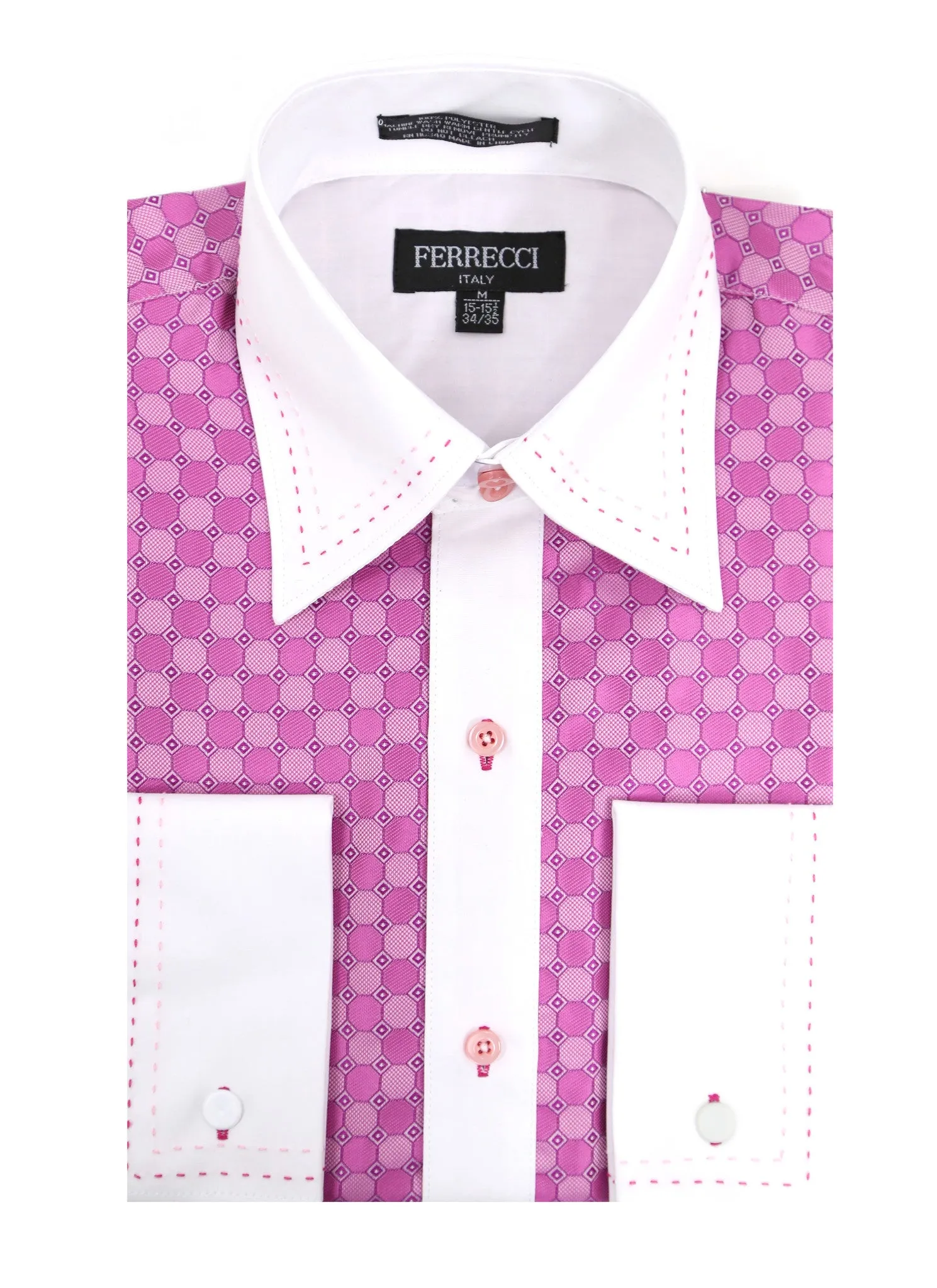 Ferrecci Men's Satine Hi-1020 Fuchsia Circle Pattern Button Down Dress Shirt