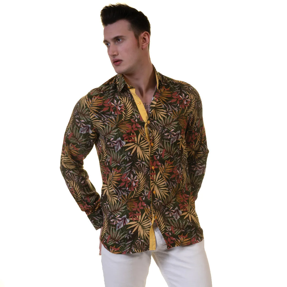 Floral Mens Slim Fit Designer Dress Shirt - tailored Cotton Shirts for