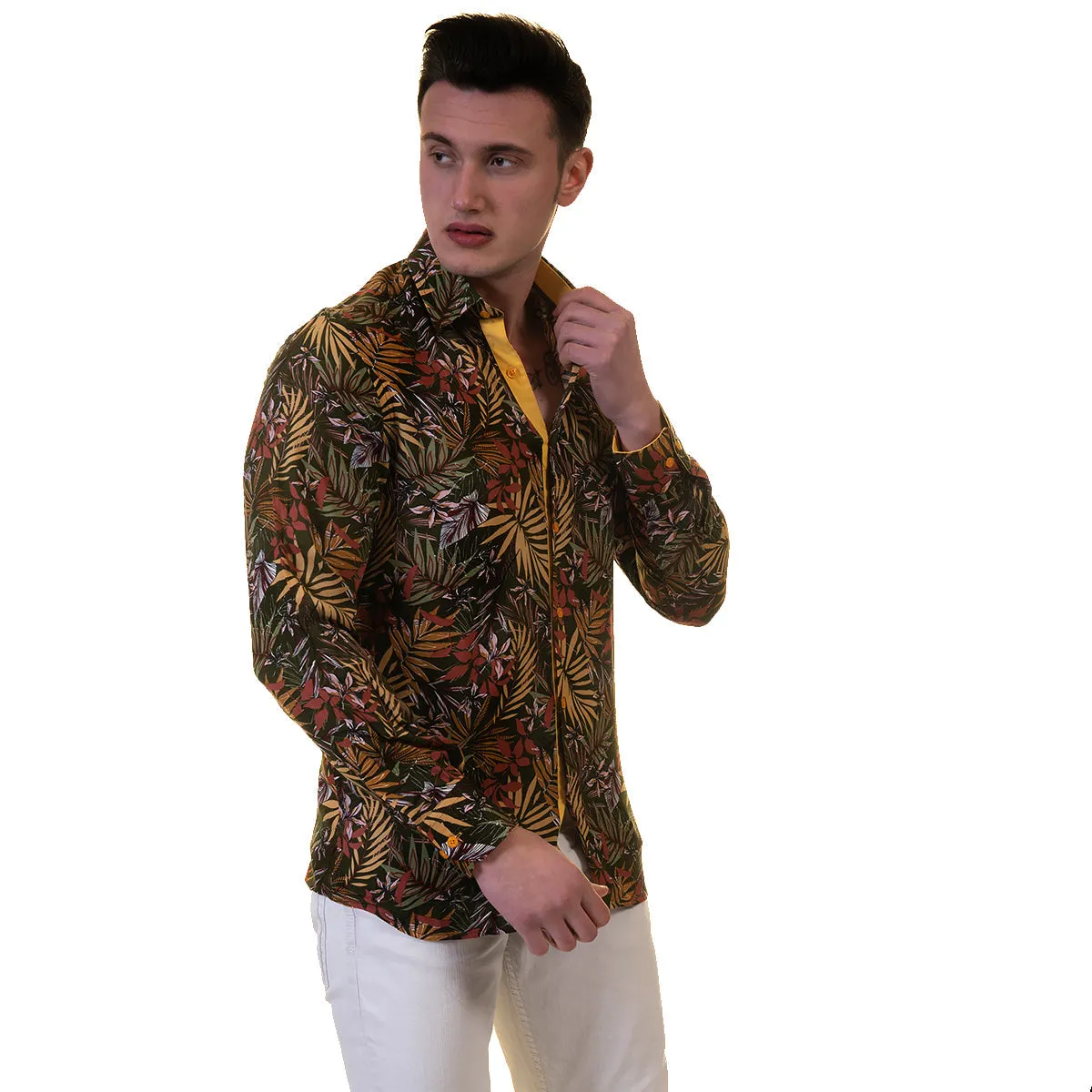 Floral Mens Slim Fit Designer Dress Shirt - tailored Cotton Shirts for